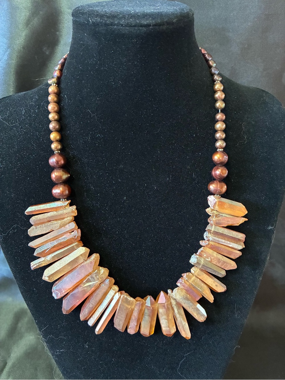 Peach Aura Quartz Crystals & Cultured Pearls Necklace